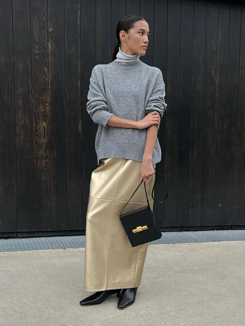 Slit PU Skirts For Women 2025 Spring New Slim Y2K Sheath Skirt Femme Street Solid Casual Fashion Elegant Skirts Womens