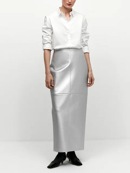 Slit PU Skirts For Women 2025 Spring New Slim Y2K Sheath Skirt Femme Street Solid Casual Fashion Elegant Skirts Womens