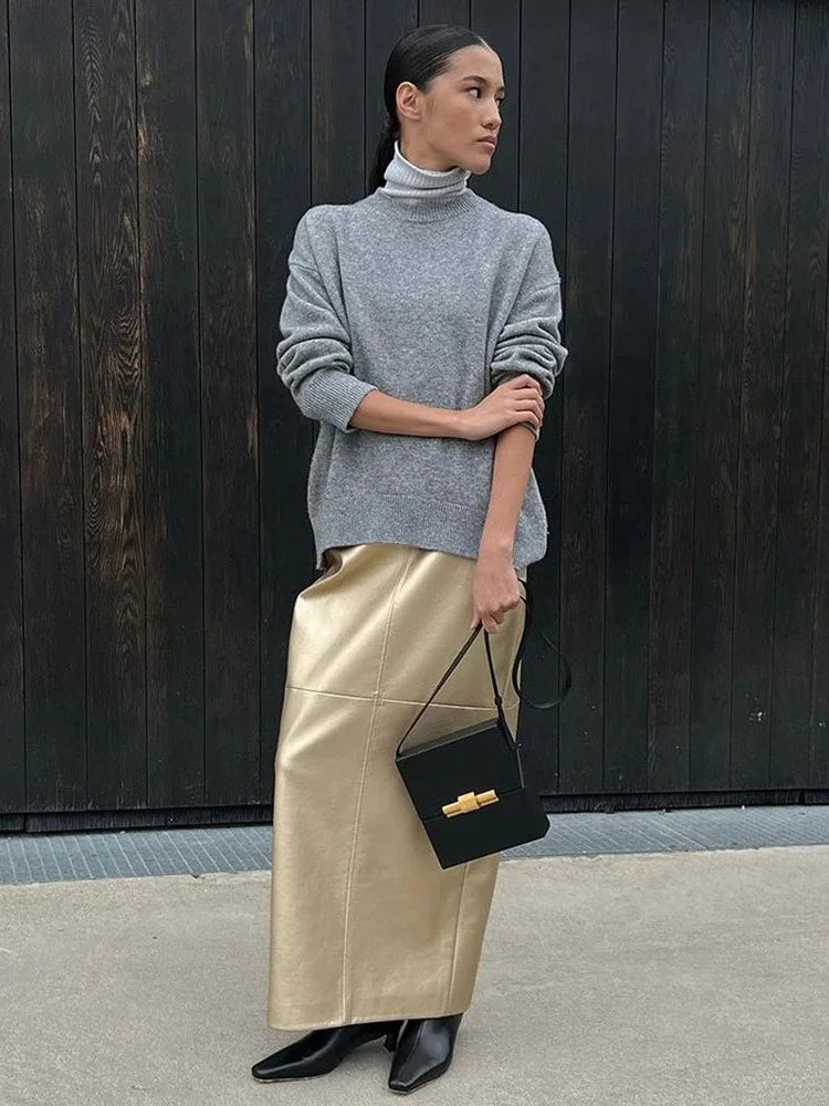 Slit PU Skirts For Women 2025 Spring New Slim Y2K Sheath Skirt Femme Street Solid Casual Fashion Elegant Skirts Womens