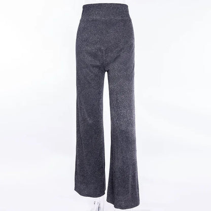Pantalones de cintura alta con purpurina plateada para mujer, informales, de pierna recta, para fiesta, discoteca, moda femenina, parte inferior brillante