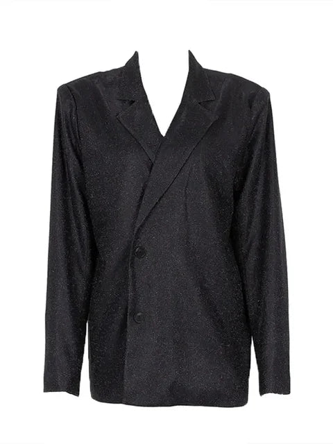 Sliver Sparkly OVersized Blazer Sets For Women Suit Ladies Casual Glitter Coat And Pants Sets Blazer Femme Mujer Party