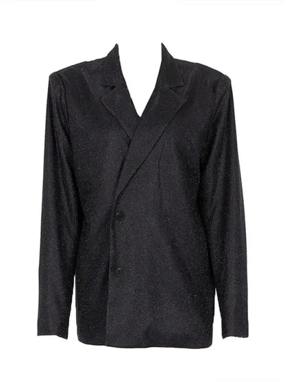 Sliver Sparkly OVersized Blazer Sets For Women Suit Ladies Casual Glitter Coat And Pants Sets Blazer Femme Mujer Party
