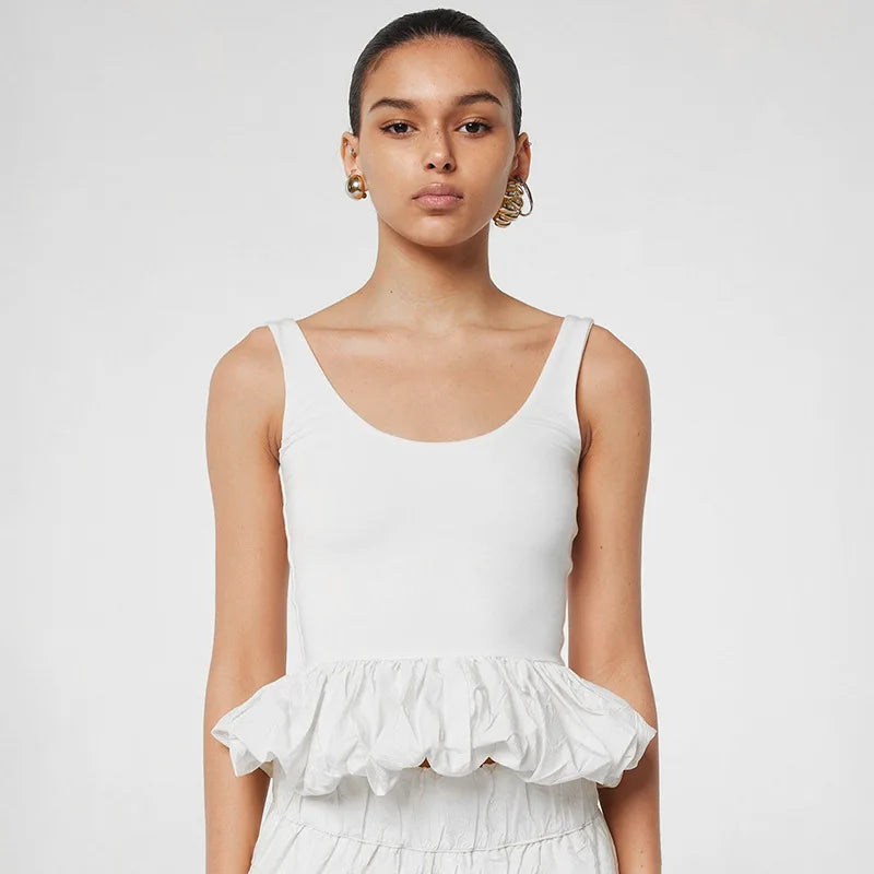 Solid Color Slim Camisole Top Bubble Vest Women’s Ruched Patchwork Sexy Sleeveless Hot Girl Y2K Club Party Short Vestido