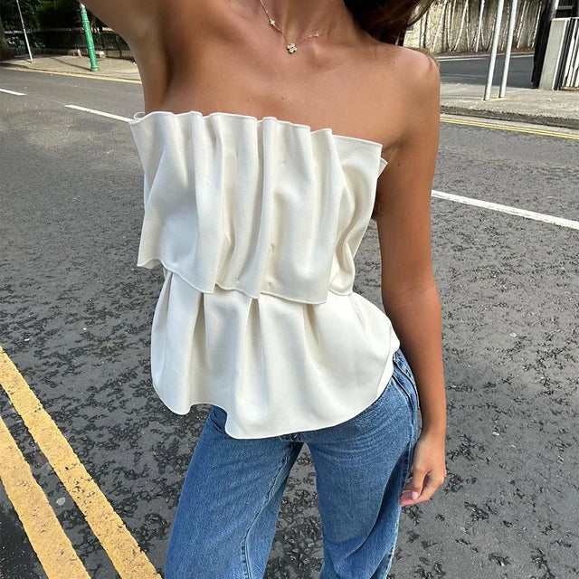 Solid Folds Tank Top Women 2025 Autumn Slim Sleeveless Cute Tops Women’s Club Sexy Low Cut Street Fashion Femme Clothing