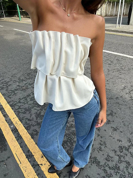 Solid Folds Tank Top Women 2025 Autumn Slim Sleeveless Cute Tops Women’s Club Sexy Low Cut Street Fashion Femme Clothing