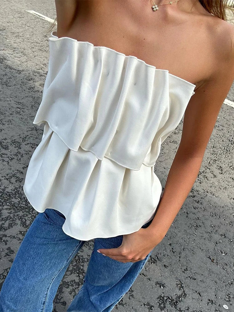 Solid Folds Tank Top Women 2025 Autumn Slim Sleeveless Cute Tops Women’s Club Sexy Low Cut Street Fashion Femme Clothing