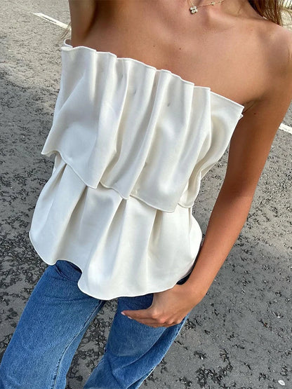 Solid Folds Tank Top Women 2025 Autumn Slim Sleeveless Cute Tops Women’s Club Sexy Low Cut Street Fashion Femme Clothing
