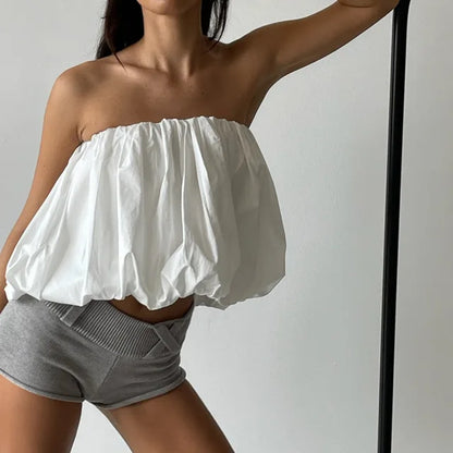 Falda corta sexy de dos vías sin tirantes para mujer, de verano, a la moda, sin mangas, con pliegues y hombros descubiertos, para discoteca
