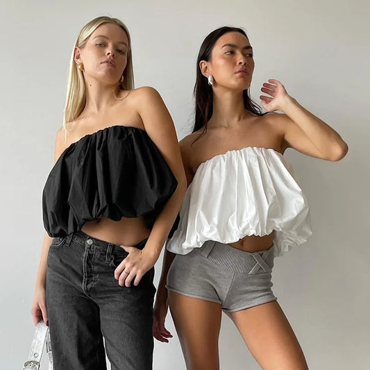 Falda corta sexy de dos vías sin tirantes para mujer, de verano, a la moda, sin mangas, con pliegues y hombros descubiertos, para discoteca