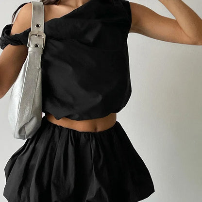 Falda corta sexy de dos vías sin tirantes para mujer, de verano, a la moda, sin mangas, con pliegues y hombros descubiertos, para discoteca