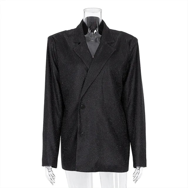 Sparkly Blazers For Women Oversized Loose Sliver Black Gliiter Casual Jackets Blazer Set Pink Coat Women Party Outfits