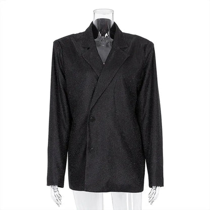Sparkly Blazers For Women Oversized Loose Sliver Black Gliiter Casual Jackets Blazer Set Pink Coat Women Party Outfits