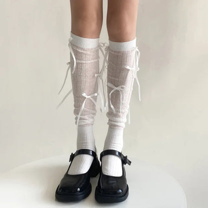Splice Bow Loose Socks For Women Fashion Thermal Long Sock Knitting Socks Women’s Y2K JK Girl Keep Warm Leg Warmers Ladie