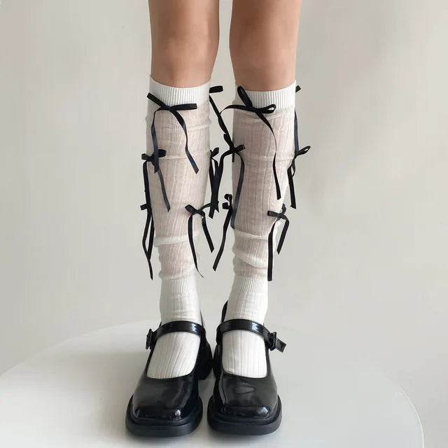 Splice Bow Loose Socks For Women Fashion Thermal Long Sock Knitting Socks Women’s Y2K JK Girl Keep Warm Leg Warmers Ladie
