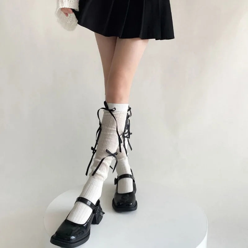 Splice Bow Loose Socks For Women Fashion Thermal Long Sock Knitting Socks Women’s Y2K JK Girl Keep Warm Leg Warmers Ladie
