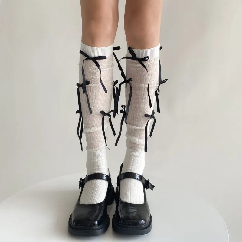 Splice Bow Loose Socks For Women Fashion Thermal Long Sock Knitting Socks Women’s Y2K JK Girl Keep Warm Leg Warmers Ladie