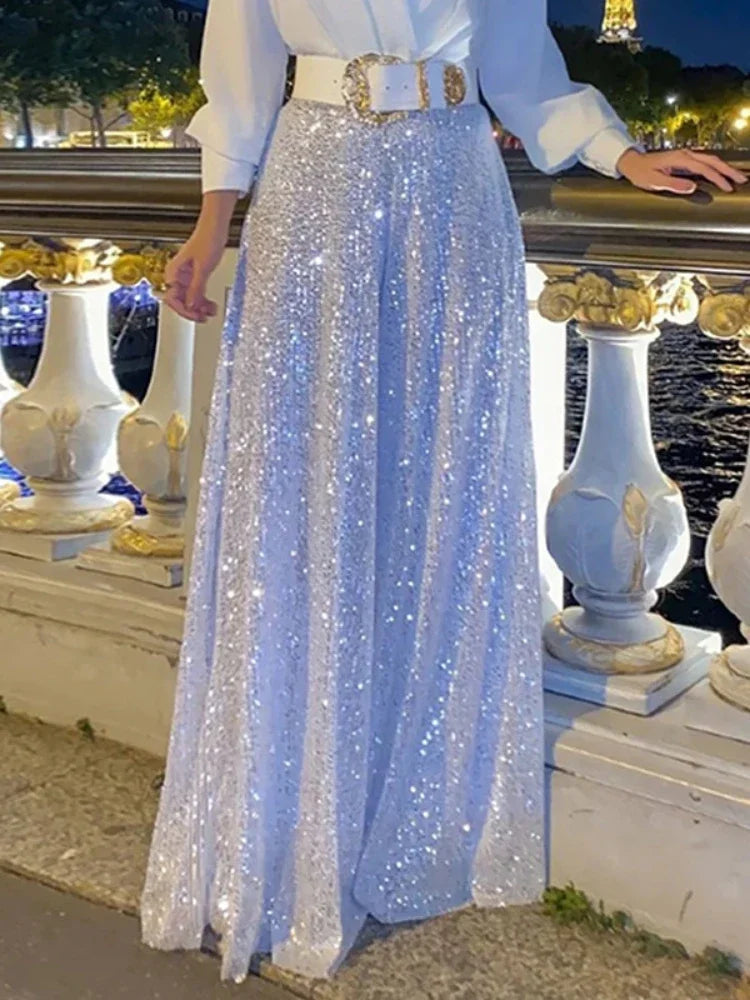 Vestidos largos con lentejuelas para mujer, elegantes, holgados, con escote en V y pliegues, para fiesta y noche, de lujo, 2025