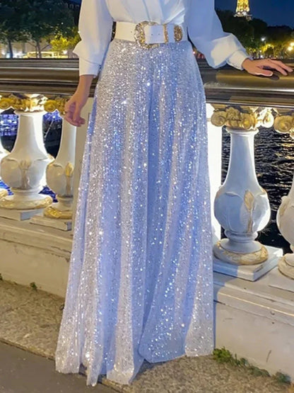 Vestidos largos con lentejuelas para mujer, elegantes, holgados, con escote en V y pliegues, para fiesta y noche, de lujo, 2025