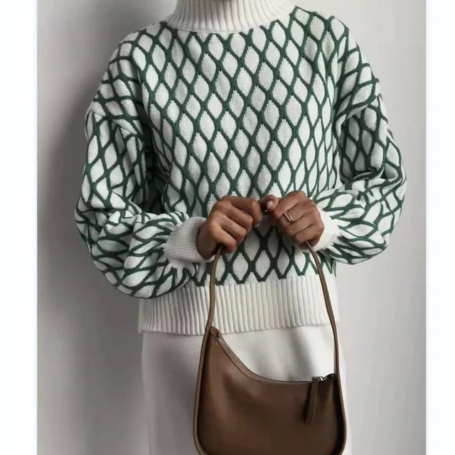 Suéter de punto a rayas para mujer, moderno, ajustado, holgado, de cuello alto, para otoño, deportivo, informal, 2025