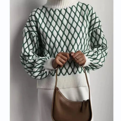 Suéter de punto a rayas para mujer, moderno, ajustado, holgado, de cuello alto, para otoño, deportivo, informal, 2025