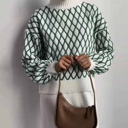 Suéter de punto a rayas para mujer, moderno, ajustado, holgado, de cuello alto, para otoño, deportivo, informal, 2025