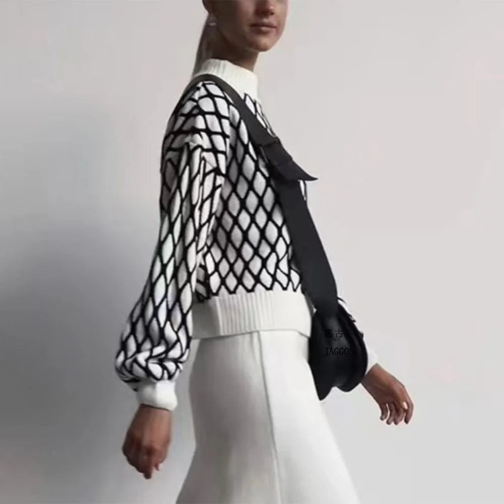 Suéter de punto a rayas para mujer, moderno, ajustado, holgado, de cuello alto, para otoño, deportivo, informal, 2025