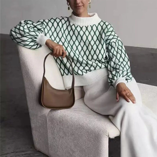 Suéter de punto a rayas para mujer, moderno, ajustado, holgado, de cuello alto, para otoño, deportivo, informal, 2025