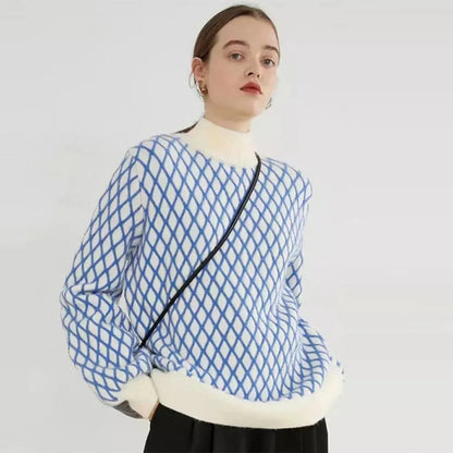 Suéter de punto a rayas para mujer, moderno, ajustado, holgado, de cuello alto, para otoño, deportivo, informal, 2025