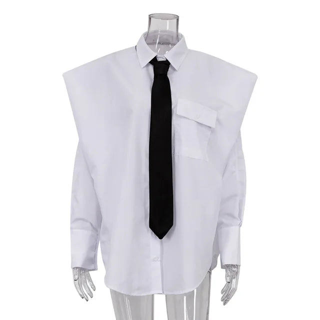 Blusa de traje con corbata para mujer, moda 2025, camisas blancas holgadas de manga larga para mujer, camisas de temperamento callejero para mujer, novedad 2025
