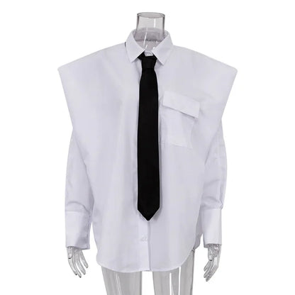 Blusa de traje con corbata para mujer, moda 2025, camisas blancas holgadas de manga larga para mujer, camisas de temperamento callejero para mujer, novedad 2025