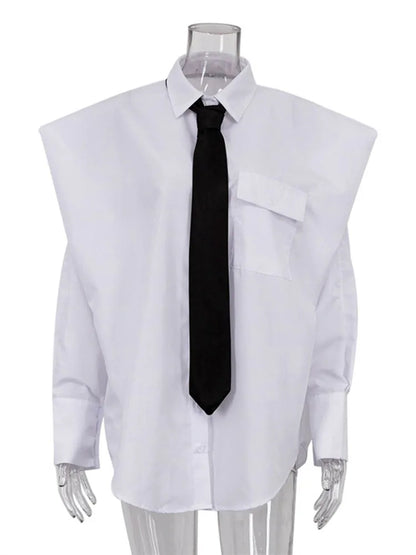 Blusa de traje con corbata para mujer, moda 2025, camisas blancas holgadas de manga larga para mujer, camisas de temperamento callejero para mujer, novedad 2025