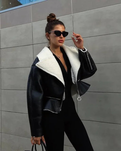 Abrigos ajustados con cuello vuelto para mujer, moda otoño invierno 2025, chaquetas de manga larga para mujer, cárdigan corto informal de calle para mujer