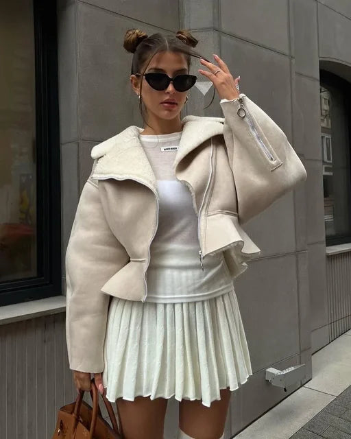 Abrigos ajustados con cuello vuelto para mujer, moda otoño invierno 2025, chaquetas de manga larga para mujer, cárdigan corto informal de calle para mujer