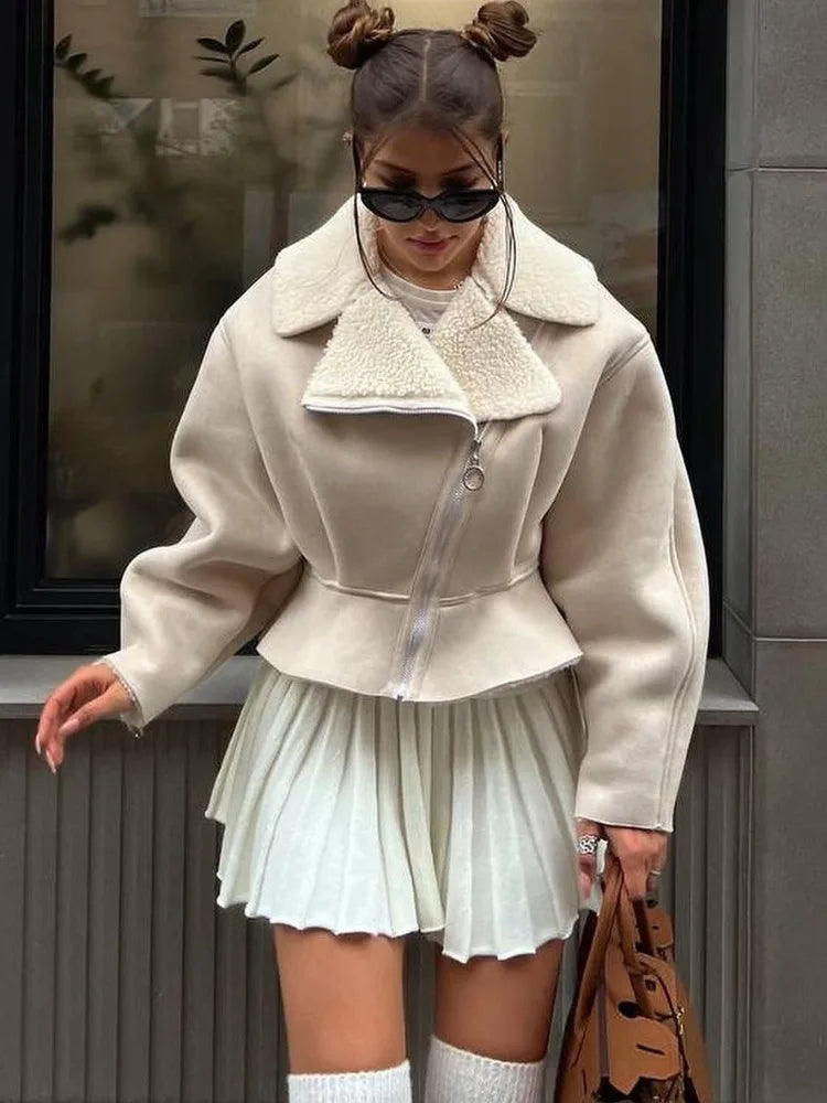 Abrigos ajustados con cuello vuelto para mujer, moda otoño invierno 2025, chaquetas de manga larga para mujer, cárdigan corto informal de calle para mujer