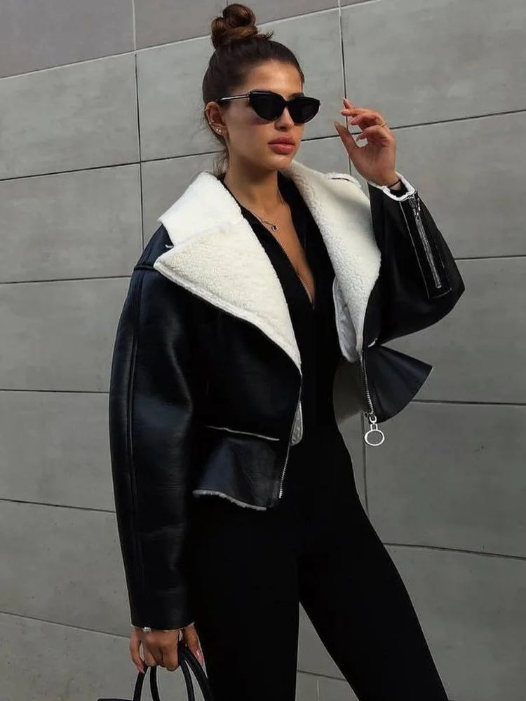 Abrigos ajustados con cuello vuelto para mujer, moda otoño invierno 2025, chaquetas de manga larga para mujer, cárdigan corto informal de calle para mujer