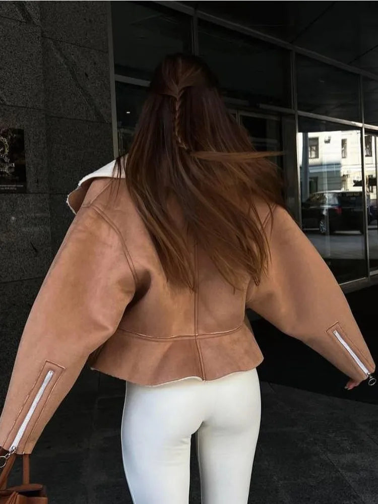 Abrigos ajustados con cuello vuelto para mujer, moda otoño invierno 2025, chaquetas de manga larga para mujer, cárdigan corto informal de calle para mujer