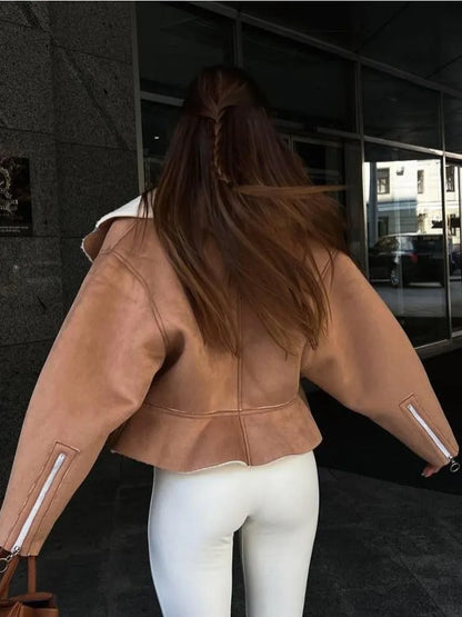Abrigos ajustados con cuello vuelto para mujer, moda otoño invierno 2025, chaquetas de manga larga para mujer, cárdigan corto informal de calle para mujer
