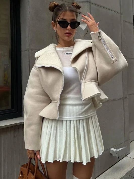Abrigos ajustados con cuello vuelto para mujer, moda otoño invierno 2025, chaquetas de manga larga para mujer, cárdigan corto informal de calle para mujer