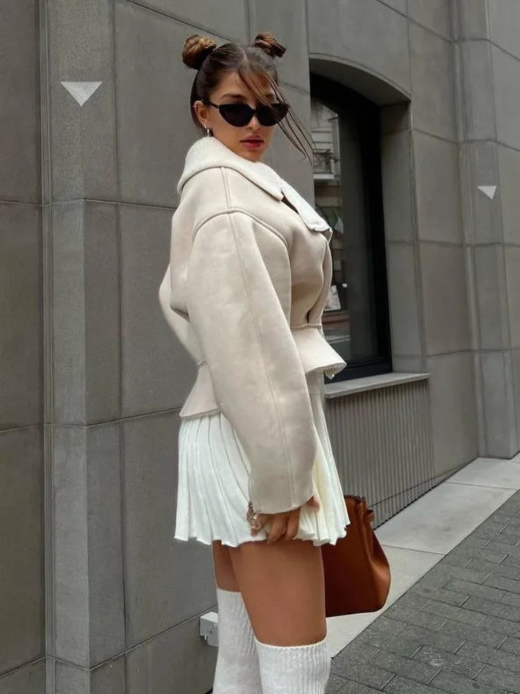 Abrigos ajustados con cuello vuelto para mujer, moda otoño invierno 2025, chaquetas de manga larga para mujer, cárdigan corto informal de calle para mujer