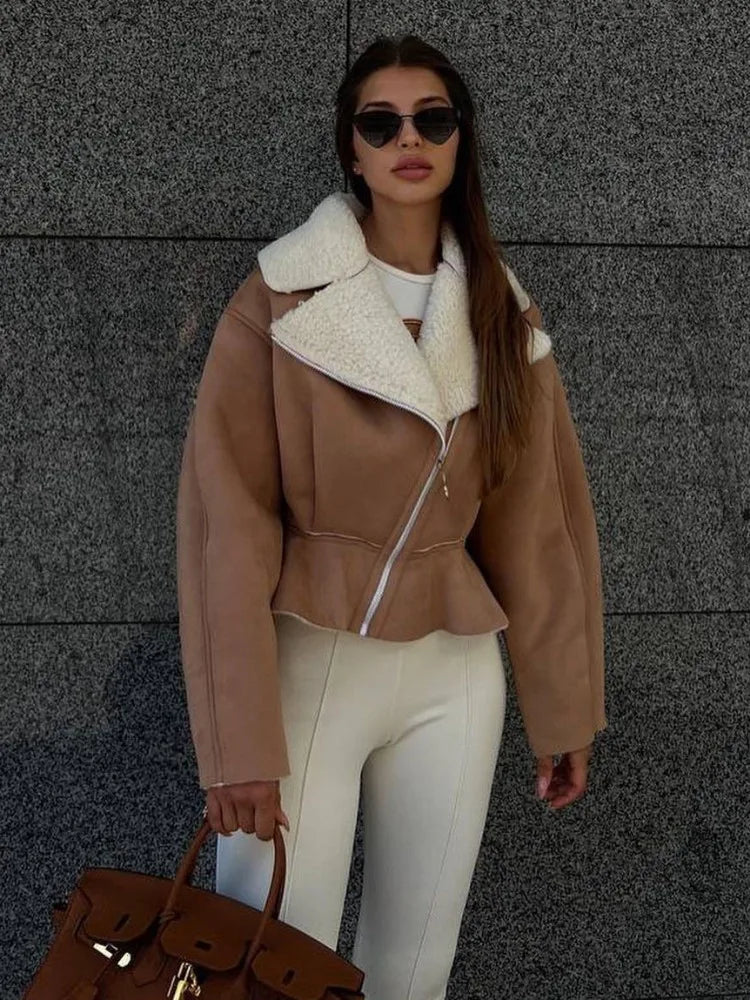 Abrigos ajustados con cuello vuelto para mujer, moda otoño invierno 2025, chaquetas de manga larga para mujer, cárdigan corto informal de calle para mujer