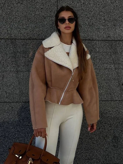Abrigos ajustados con cuello vuelto para mujer, moda otoño invierno 2025, chaquetas de manga larga para mujer, cárdigan corto informal de calle para mujer