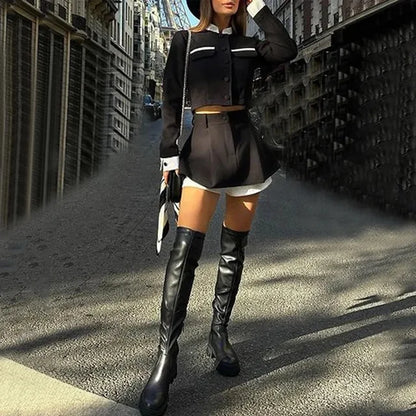 Tweed Shorts Skirt Two Piece Set Women Elegant Long Sleeve Single Breasted Jacket Woman Shorts 2 Suits Lady Outfits 2025