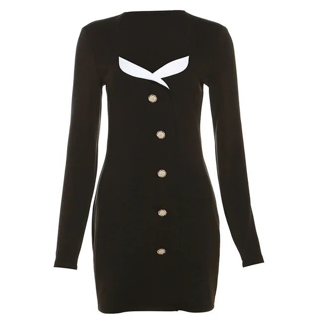 Vestido mini con escote en V para mujer, moda de otoño, cintura alta, elegante, para oficina, calle, ajustado, temperamento.