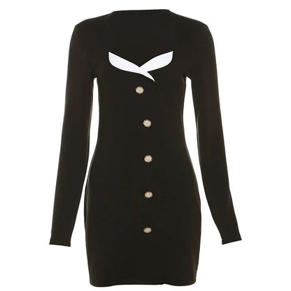 Vestido mini con escote en V para mujer, moda de otoño, cintura alta, elegante, para oficina, calle, ajustado, temperamento.
