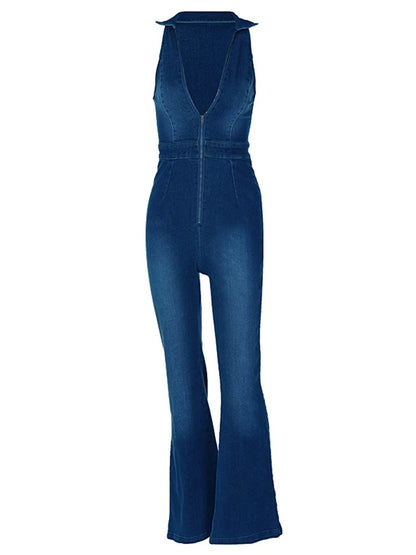Y2k Denim Jumpsuit Women 2025 New V-Neck Sleeveless Slim Bodycon Jumpsuits Overalls Streetwear One Piece Outfits Jeans