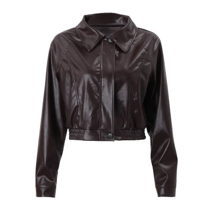 Chaquetas de PU retro con cremallera para mujer, abrigos básicos informales de temperamento sólido de invierno para mujer, chaqueta de cuero de moda de otoño 2025 para mujer
