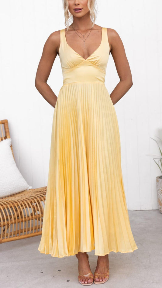 Rosalind | Women's Wedding Guest Pleated V-Neck Maxi Dress Evening