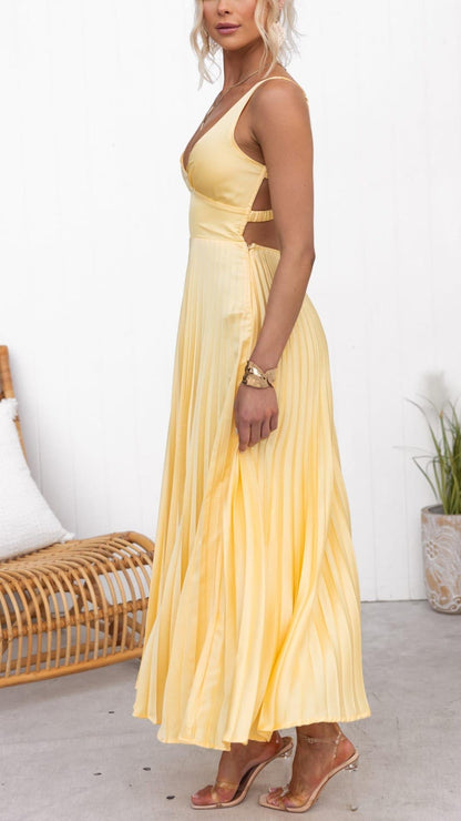 Rosalind | Women's Wedding Guest Pleated V-Neck Maxi Dress Evening