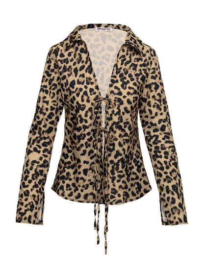 Toriah Long Sleeve Tie Up Top Leopard