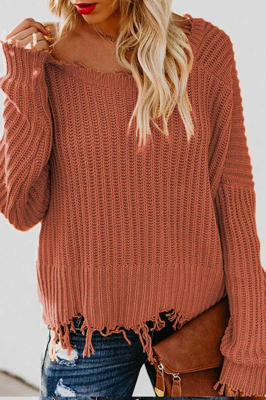 Suéter de punto de invierno con cuello en V en 3 colores
